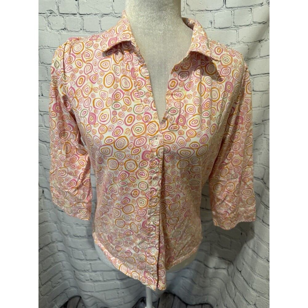 Talbots Paisley Button Down Collared Geometric Print Cotton Shirt Petite Medium